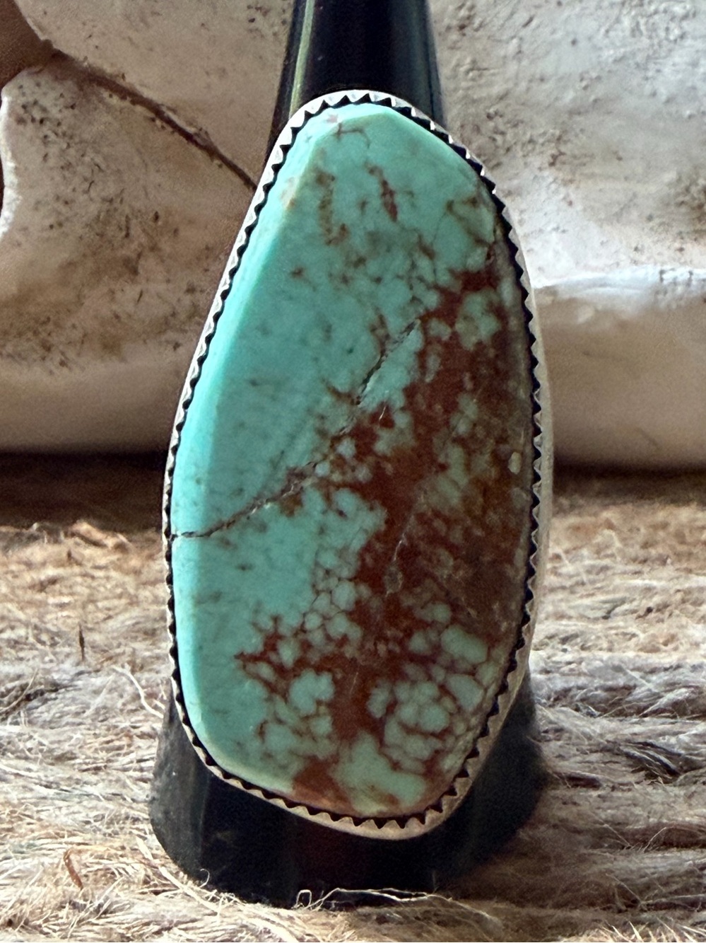 Leslie Nez Navajo Handmade #8 Turquoise and Brown Matrix Statement Ring -Jewelry